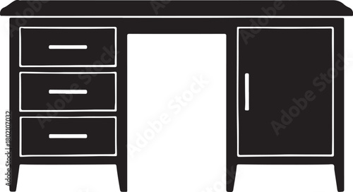  Wooden office desk silhouette vector
