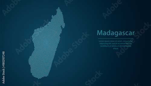 Madagascar map contour with abstract circular line pattern