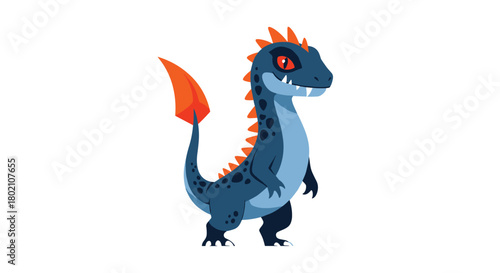 Charming cartoon illustration of a friendly blue dragon with orange accents, standing on two legs and looking forward with a playful expression.