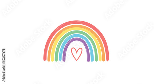 A colorful, hand-drawn rainbow arches over a simple red heart, symbolizing hope, love, and positivity in a cheerful, childlike illustration.