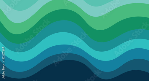 Abstract wavy background featuring a gradient of cool blues and greens evoking the ocean or flowing water, creating a calming and serene visual effect.