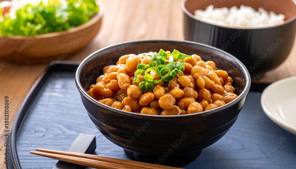 Fototapeta premium 朝食の納豆と白米の和食膳4