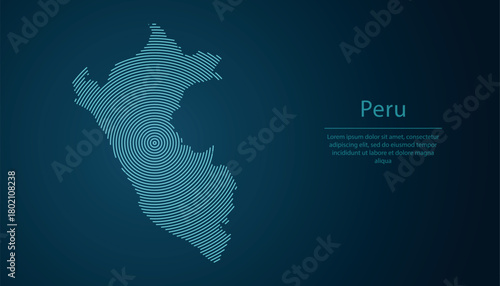 Peru map contour with abstract circular line pattern