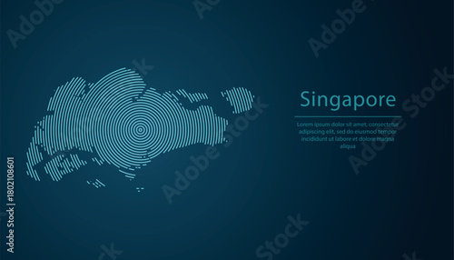 Singapore map contour with abstract circular line pattern