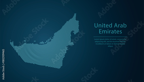 United Arab Emirates map contour with abstract circular line pattern