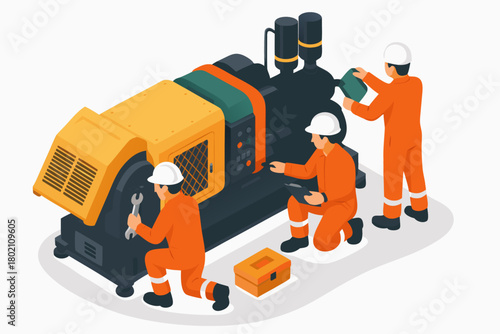 Skilled maintenance team services heavy industrial machinery for peak performance and longevity