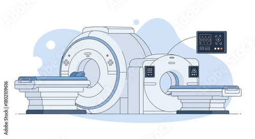 Advanced mri scanner and ct scanner machines in medical imaging department, showcasing diagnostic technology for detailed body scans