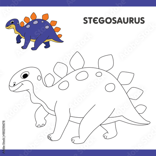 Stegosaurus Copy Colour worksheet for kids