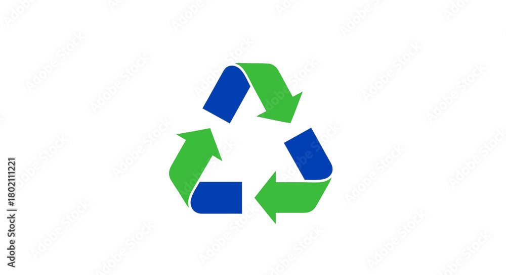 Obraz premium Recycling symbol with three chasing arrows in blue and green, isolated on