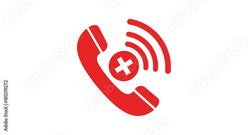 Red telephone icon with cross symbol and sound waves, representing blocked or unavailable call, isolated on