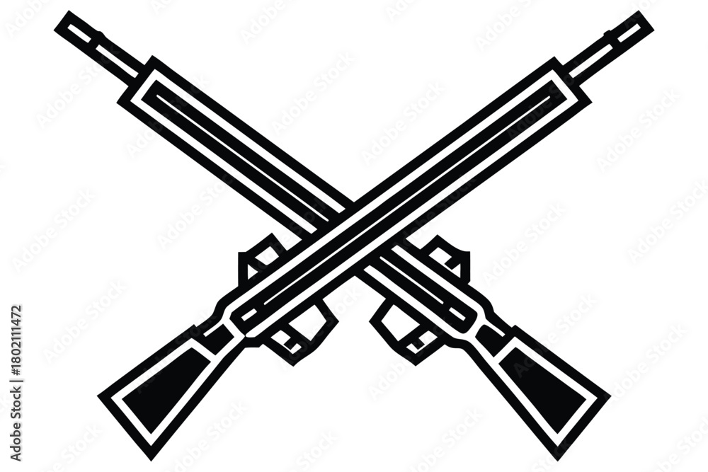 Naklejka premium Two crossed assault rifles create a striking black and white emblem over white