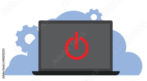 laptop with turn off button icon on screen