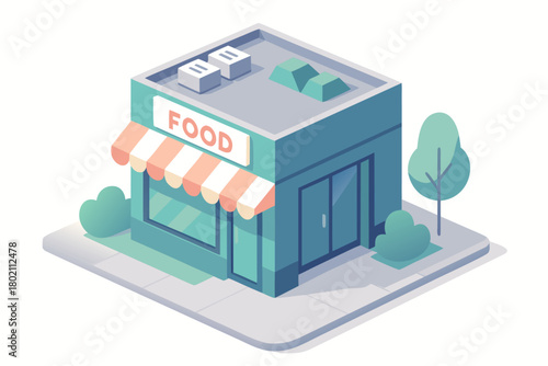 Isometric food store illustration for fresh branding or unique restaurant web design and modern marketing materials