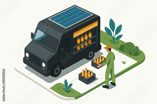 Efficient beverage delivery service using solar powered van for sustainable business practices and eco friendly distribution