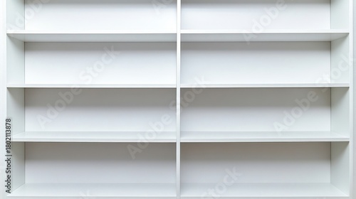 Empty White Bookcase Shelves.