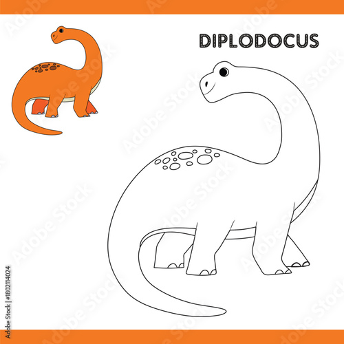 Diplodocus Copy Colour worksheet for kids