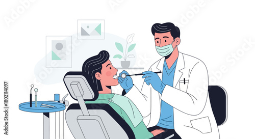 Dentist examining patients teeth with dental tool in modern dental clinic, isolated on
