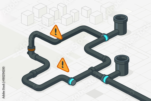 Plumbing system leak warnings illustration for infrastructure repair and maintenance in urban environments