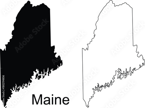 Black Maine State Silhouette with Shadow on White Background outline [Converted]