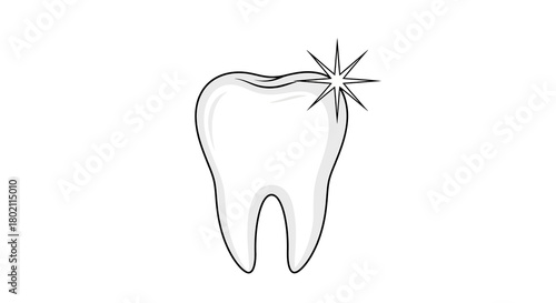 Simple black and sketch healthy, sparkling tooth, representing dental hygiene, oral care, and bright smile