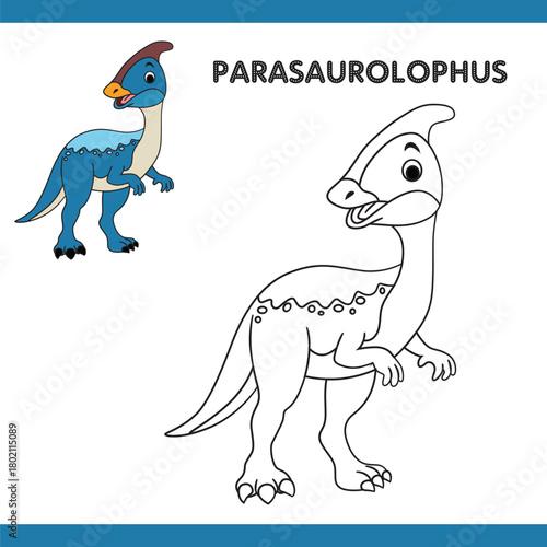 Parasaurolophus Copy Colour worksheet for kids