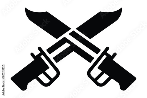 Two crossed machetes create a strong emblem, symbolizing courage and readiness for any challenge ahead