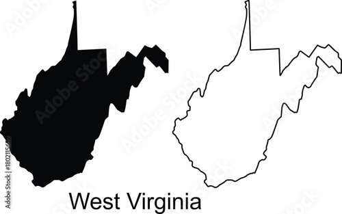 Black Silhouette Map of West Virginia State Outline on White graphic design