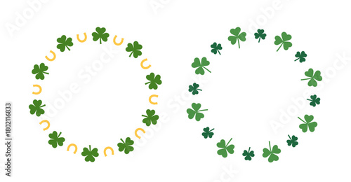 Set of  St. Patrick's Day Shamrock and Horseshoe Wreath Frame clipart.
St Patrick’s day clover Wreath flat vector illustration design.
Transparent background.