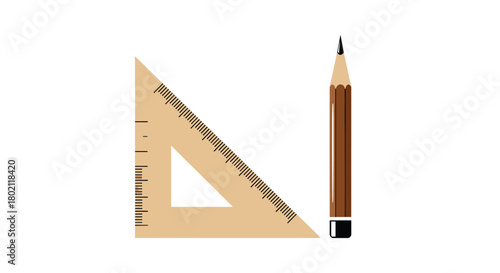 Drafting tools including a triangular ruler and a sharpened pencil, ideal for architecture, engineering, and design work.