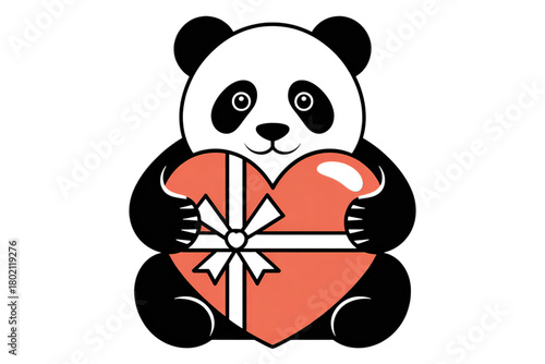 Adorable panda holding a heart shaped gift box, perfect for love and celebration