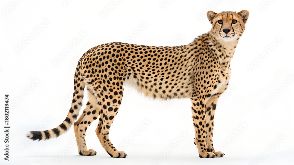 Fototapeta premium Cheetah, it is standing on a white background
