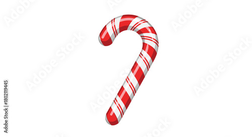 A vibrant illustration of a classic candy cane with bold red stripes against a bright white background, evoking festive holiday cheer and sweet treats.