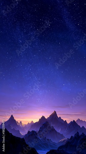 Wallpaper Mural Majestic Mountain Range Under Starry Night Sky in Vibrant Colors Torontodigital.ca