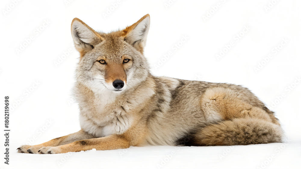 Fototapeta premium Coyote, It's getting sleepy. isolated on a white background