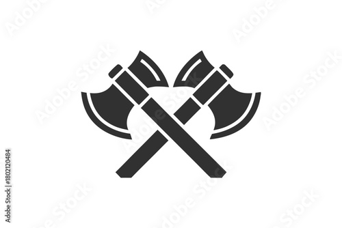 Two gray crossed battle axes stand against a white backdrop in this emblem
