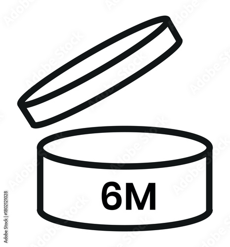 Period After Opening PAO label, symbol, icon logo. Cosmetic open period month 1M, 2M, 3M, 4M, 5M, 6M, 7M, 8M, 9M, 10M, 12M, 18M, 24M, 36M, 48M. Cream pack label for product packaging design.