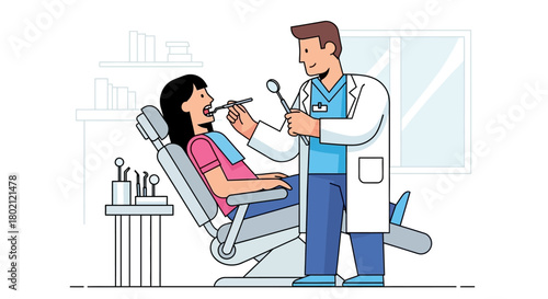 Dentist examining patients teeth with dental tools in modern dental clinic, showing routine checkup and oral hygiene care
