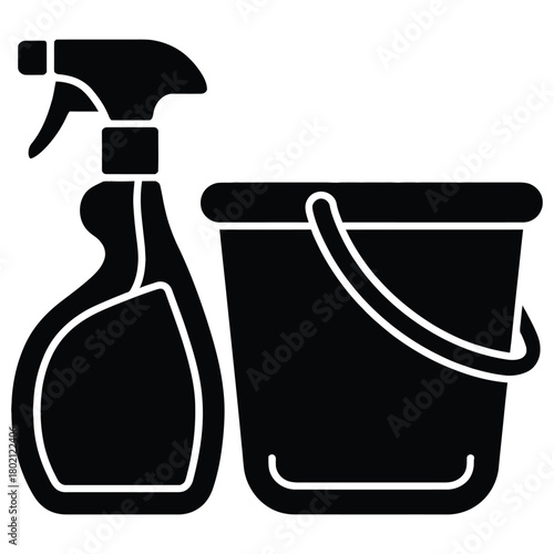 Cleaning spray and bucket icon isolated on white background simple illustration of cleaning spray and bucket vector icon