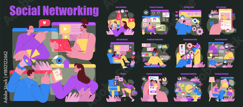 Social Networking Vector Illustration with Digital Interaction