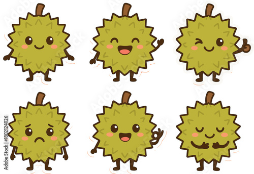 Cute Durian Fruit Character with Various Emotions
