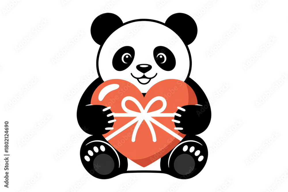 Naklejka premium Adorable panda holds a vibrant heart gift, perfect for love and celebration themes
