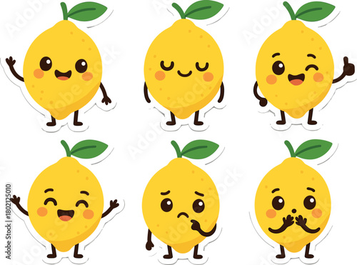 Cute cartoon lemons with different emotions and gestures