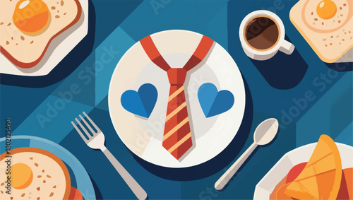 Illustration Of A Dining Table With Bread Decorated With A Tie And Love Icon Vector Design Template