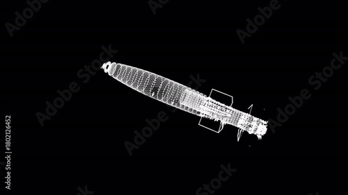 Wireframe of a torpedo or missile on a black background.