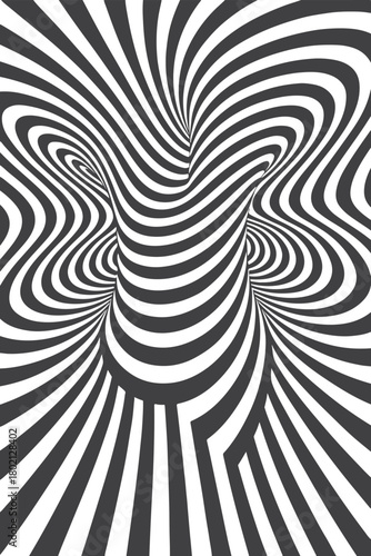  A hypnotic black and white pattern of concentric, wavy lines creating a bold optical illusion. Ideal for abstract backgrounds, wallpapers, textures, and modern graphic design