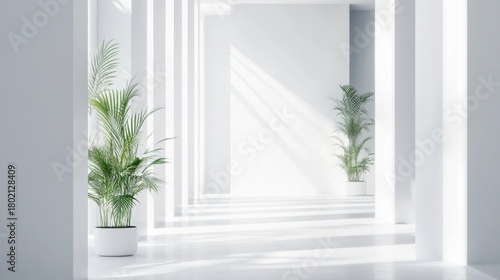 Minimalist White Interior with Plants.