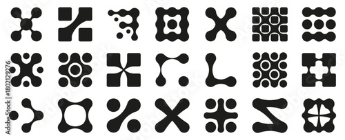 Abstract organic shapes with soft rounded geometry. Each form features a unique molecular or liquid inspired design