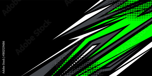 Modern Green Abstract Racing Stripes Graphic Background with Bold Halftone Elements
