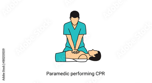 Paramedic administering cardiopulmonary resuscitation to a patient lying on the ground