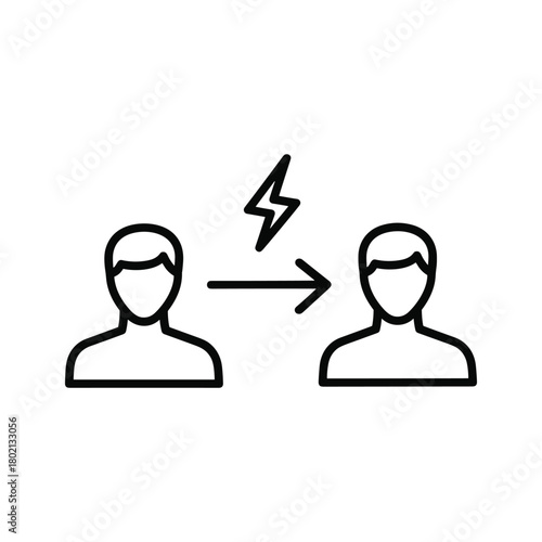 Conflict between two people, represented by icons, with a lightning bolt and arrow